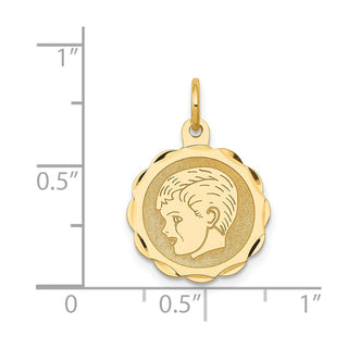 14k Yellow Gold Boy Head on .013 Gauge Engravable Scalloped Disc Charm XM67/13