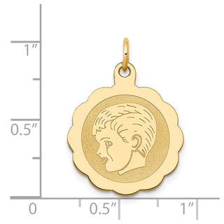 14k Yellow Gold Boy Head on .013 Gauge Engravable Scalloped Disc Charm XM69/13