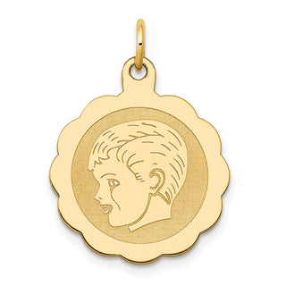 14k Yellow Gold Boy Head on .013 Gauge Engravable Scalloped Disc Charm XM69/13