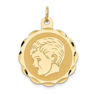 14k Yellow Gold Boy Head on .011 Gauge Engravable Scalloped Disc Charm XM71/11
