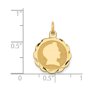 14k Yellow Gold Boy Head On .013 Gauge Engravable Scalloped Disc Charm XM83/13