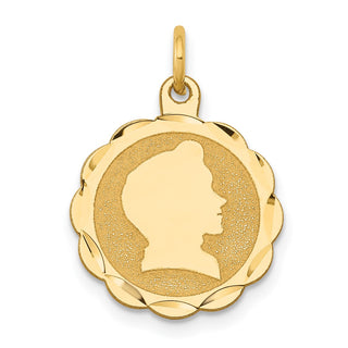 14k Yellow Gold Boy Head On .018 Gauge Engravable Scalloped Disc Charm XM83/18