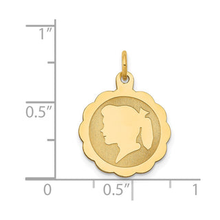 14k Yellow Gold Girl Head On .011 Gauge Engravable Scalloped Disc Charm XM84/11