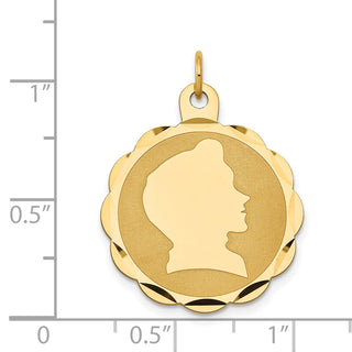 14k Yellow Gold Boy Head On .013 Gauge Engravable Scalloped Disc Charm XM85/13