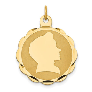 14k Yellow Gold Boy Head On .013 Gauge Engravable Scalloped Disc Charm XM85/13