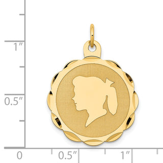 14k Yellow Gold Girl Head On .013 Gauge Engravable Scalloped Disc Charm XM86/13