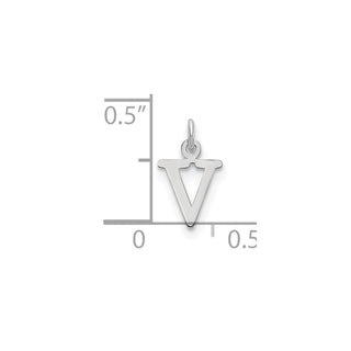 14k White Gold Cutout Letter V Initial Charm