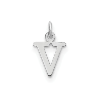 14k White Gold Cutout Letter V Initial Charm