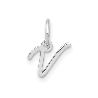 14K White Gold Upper case Letter V Initial Charm
