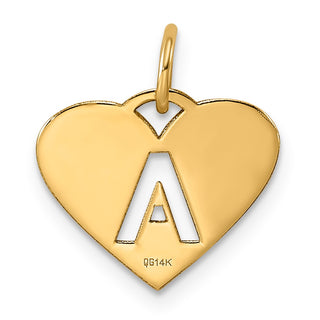 14k Yellow Gold Initial Letter A Initial Heart Charm