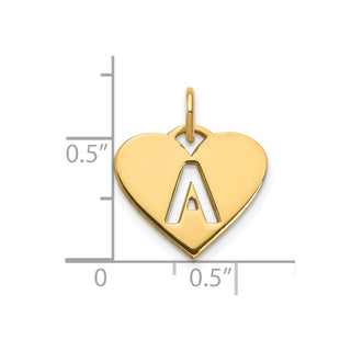 14k Yellow Gold Initial Letter A Initial Heart Charm
