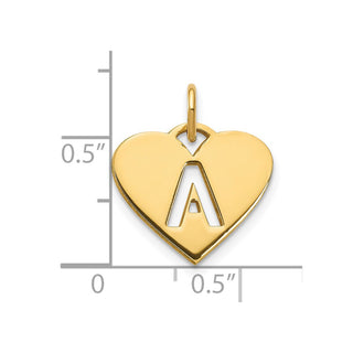 14k Yellow Gold Initial Letter A Initial Heart Charm