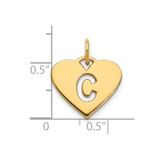 14k Yellow Gold Initial Letter C Initial Heart Charm