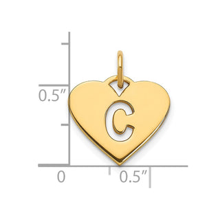14k Yellow Gold Initial Letter C Initial Heart Charm