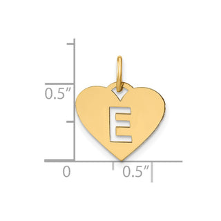 14k Yellow Gold Initial Letter E Initial Heart Charm