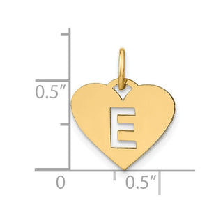 14k Yellow Gold Initial Letter E Initial Heart Charm