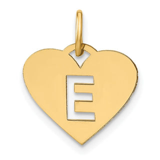 14k Yellow Gold Initial Letter E Initial Heart Charm