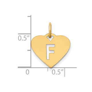 14k Yellow Gold Initial Letter F Initial Heart Charm