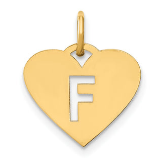 14k Yellow Gold Initial Letter F Initial Heart Charm
