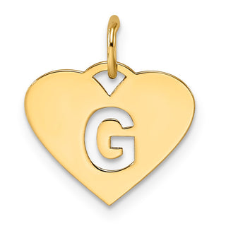 14k Yellow Gold Initial Letter G Initial Heart Charm