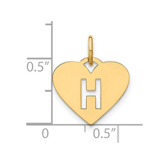 14k Yellow Gold Initial Letter H Initial Heart Charm
