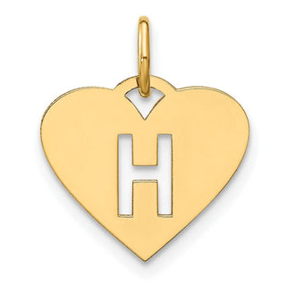 14k Yellow Gold Initial Letter H Initial Heart Charm