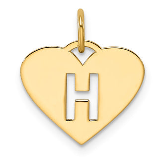14k Yellow Gold Initial Letter H Initial Heart Charm