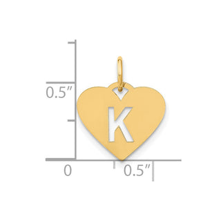 14k Yellow Gold Initial Letter K Initial Heart Charm