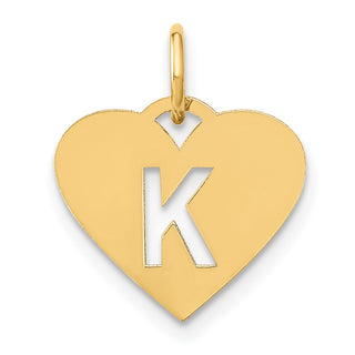 14k Yellow Gold Initial Letter K Initial Heart Charm