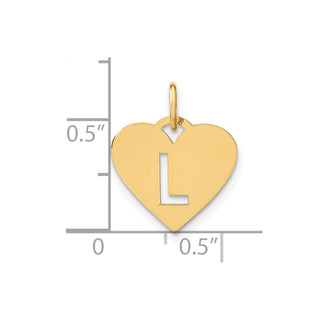 14k Yellow Gold Initial Letter L Initial Heart Charm