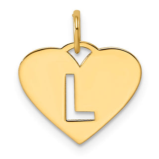 14k Yellow Gold Initial Letter L Initial Heart Charm