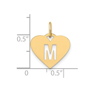 14k Yellow Gold Initial Letter M Initial Heart Charm