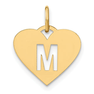 14k Yellow Gold Initial Letter M Initial Heart Charm