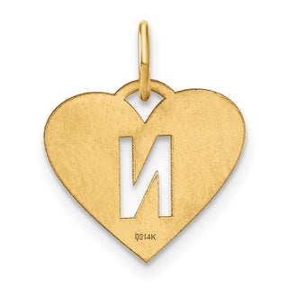 14k Yellow Gold Initial Letter N Initial Heart Charm