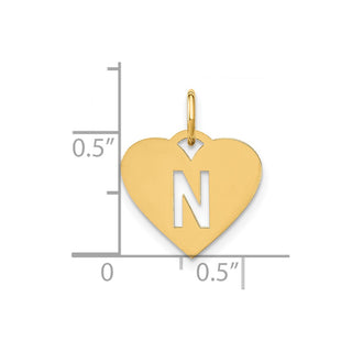 14k Yellow Gold Initial Letter N Initial Heart Charm