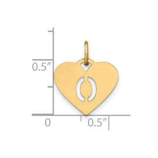 14k Yellow Gold Initial Letter O Initial Heart Charm