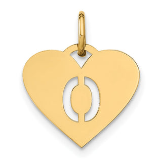 14k Yellow Gold Initial Letter O Initial Heart Charm