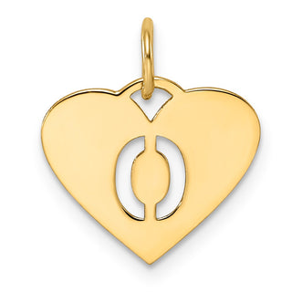 14k Yellow Gold Initial Letter O Initial Heart Charm