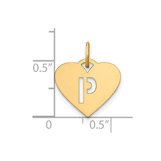 14k Yellow Gold Initial Letter P Initial Heart Charm