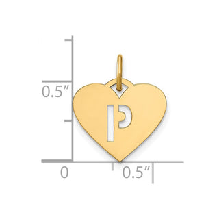 14k Yellow Gold Initial Letter P Initial Heart Charm