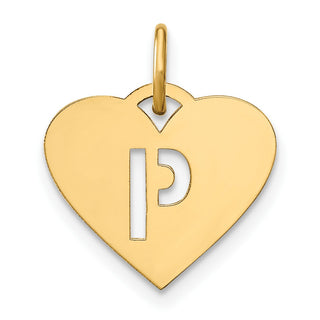 14k Yellow Gold Initial Letter P Initial Heart Charm