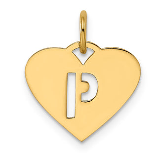 14k Yellow Gold Initial Letter P Initial Heart Charm