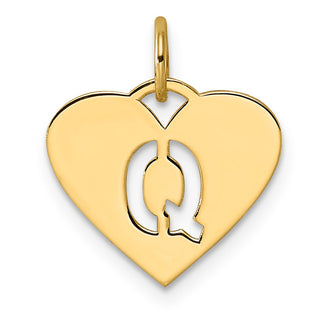14k Yellow Gold Initial Letter Q Initial Heart Charm