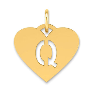 14k Yellow Gold Initial Letter Q Initial Heart Charm