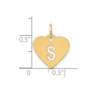 14k Yellow Gold Initial Letter S Initial Heart Charm