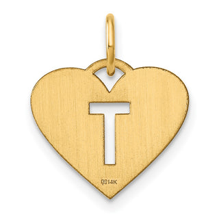 14k Yellow Gold Initial Letter T Initial Heart Charm
