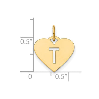 14k Yellow Gold Initial Letter T Initial Heart Charm