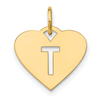 14k Yellow Gold Initial Letter T Initial Heart Charm