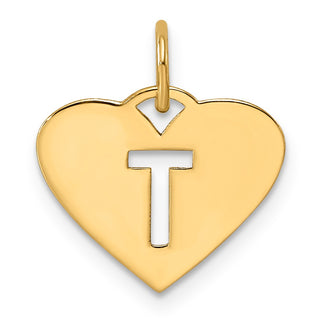 14k Yellow Gold Initial Letter T Initial Heart Charm