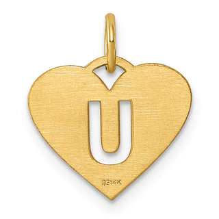 14k Yellow Gold Initial Letter U Initial Heart Charm